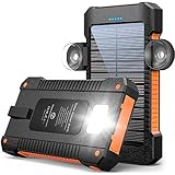 Solar Powerbank 26800 mAh mit Saugnapfhalterung, Solar Ladegerät Externe Akkus 3 USB Anschlüsse mit Taschenlampen Dauerlicht/SOS/Stroboskop wasserdichte Outdoor Powerbank für Handy