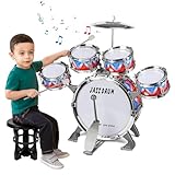 Schlagzeug Kinder, Kleinkind Jazz Schlagzeug Set 5 Trommeln mit Hocker Percussion Musikinstrumente Geburtstag Frühe Erziehung Weihnachts Geschenk Spielzeug für 3 4 5 Jährige Mädchen Jungen