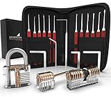 Meistergut® DAS ORIGINAL XXL Profi Lockpicking Set mit Deutscher Bildanleitung [24-teilig] - Dietrich Set mit 3 transparenten Übungsschlössern - Lock Picking Kit für Anfänger & Profis (Rot)