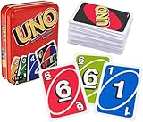 songyea UNO-Kartenspiel mit 112 Karten,UNO Metallbox,Spannendes Kartenspiel,UNO Flip Kartenspiel,Klassische Kartenspiele für Ganze Familie, UNO-Kartenspiel für 2-6 Spieler (Englische Version) (A)