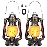 LED Vintage Laternen, Weinsamkeit 2 Pack Realistische Flackerflamme Hängende Laterne mit Touch Switch, USB -Ladung, Antike Metall Laterne für Innen Draußen Garten Camping Terrasse Veranda