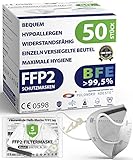 ADESTE - 50 FFP2 Masken, hygienische 5-langen Staubschutzmaske, EN149:2001+A1:2009 Mundschutzmaske EU2016/425, weiß, Atemschutzmaske, Einzelne versiegelte Beutel