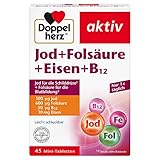 Doppelherz Jod + Folsäure + Eisen + B12 – Mit Folsäure als Beitrag für die normale Blutbildung – 45 Mini-Tabletten