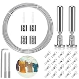 Wall Mount Set 5M, Stainless Steel Curtain Wire,Seilspanngarnitur, Wäscheleine mit 20 Metall Clips, Gardinenseil Vorhang Seilspanngarnitur Gardinen, für Vorhang,Wäscheleine, Duschvorhänge,Fotos