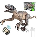 Kizmyee Dinosaurier Spielzeug, Dino Ferngesteuertes Velociraptor für Kinder, Realistische Gehbewegungen, Brüllt, Leuchtende Augen und Kopfschütteln, Geschenk für Jungen und Mädchen ab 3 Jahren