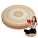 Floor Cushions – Rundes geflochtenes Kissen aus Stroh für Boden – waschbarer Bezug für Boho-Dekoration für Balkon im Freien Teesaal