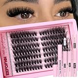 Eefofnn Fluffy Cluster Lashes Kit DIY Lash Extension Kit Wispy Lashes Individual Cluster with Lash Bond and Seal Remover Volume Eyelashes Individual Kit D Curl Individual Eyelashes Kit Cluster Lashes