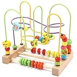 Jacootoys Motorikschleife aus Holz Roller Coaster Holzspielzeug Beweglich Lernspiel Bead Maze Babys Spielzeug für Kinder