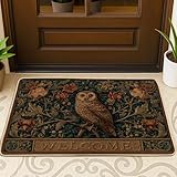 Fußmatte mit Eulenmotiv, rustikal, braun, Willkommensmatte für Innen- und Außenbereich, Eingangsbereich, Herbstdekoration, rutschfest, wasserabweisend, staubabweisend, pflegeleicht, 73,2 x 43,2 cm