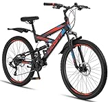 Licorne Bike Strong D Premium Mountainbike in 26 Zoll - Fahrrad für Jungen, Mädchen, Damen und Herren - Scheibenbremse vorne und hinten-Shimano 21 Gang-Schaltung-Vollfederung