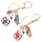 Tomaibaby Glückskatze Schlüsselbund Winkekatze schlüsselanhänger 2pcs Maneki Neko Katze Glücksbringer Rot Blau Japanische Katze Karpfen Schlüsselring Auto Geldbörse Rucksack Handtasche Anhänger