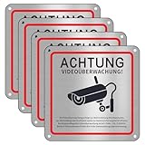 Videoüberwachung Schild, 4 Stück Schild Videoüberwachung Privatgrundstück, 15x15cm Aluminium Achtung Videoüberwachung Schild, Schild Kameraüberwachung für Überwachungskamera Oder Kamera Attrappe