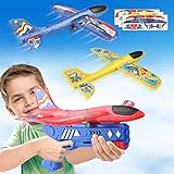 Flugzeug Spielzeug, 3 Stücke Wurfgleiter Styroporflieger mit Katapult Pistole, Schaum Flugzeug Kinder Outdoor Garten Spiele Geburtstag Geschenke Jungen Mädchen für ab 3 4 5 6 7 8 9 10 Jahre