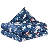 4FIZJO Gewichtsdecke Kinder 4 kg 100x150 cm, Therapiedecke, für Stressabbau & Angstzustände, Hypoallergene Glasperlen, weiche & kühlende Polyester- Außenschicht, für Kinder von 25-40 kg, Dunkelblau
