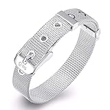 Intenst Silberarmband Aus 925Er Sterling Silber, Damen Armband Silber Ledergürtel Verstellbarer Armspange Allergen-Free Armkette