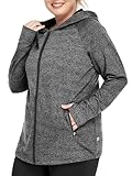 FOREYOND Damen-Fleecejacke in Übergröße, mit durchgehendem Reißverschluss, leichte Workout-Kleidung für Laufen, Yoga, Fitnessstudio, GRAU, 4XL Große Größen