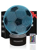 DREAMOON Fussball Geschenke Jungen Kinder, Fußball Geschenke für Jungs Mädchen, 3D Nachtlicht Kinder Lampe mit 16 Farben Ändern, Fußball Sachen Geschenk zu Weihnachten, Geschenk Junge 10 Jahre