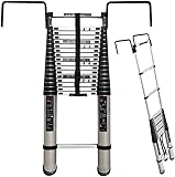 ASBEQUZBE Teleskop-Kletterleiter mit verbreiterten Haken, zusammenklappbare, ausziehbare Leiter für Dachboden-/Dach-/Industrie-Teleskopleitern (Größe: 3,8 m), bequem, brillantes Jubiläum Stabilize