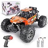 VATOS Ferngesteuertes Auto, 2,4 GHz 1:16 RC Auto Monster Truck Fernbedienung Auto 2WD Offroad RC Fahrzeug 15km/h Geländegängig RTR LKW Spielzeug mit 2 Akku für Kinder Jungen Mädchen ab 4 5 6 7 8 Jahre