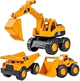 KBIBCK 3 Stück Baufahrzeuge Spielzeug, Sandspielzeug Bagger Sandkasten, Bagger, Pädagogischer Bagger, Kinder Baustellenfahrzeuge, Bagger Spielzeug Traktor Bulldozer Diecast Vehicle Für Jungen, Kinder