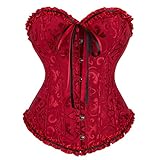 frawirshau Damen Lace Up Boned Overbust Corsage Bustier Lingerie Bodyshaper Top, weinrot, Medium