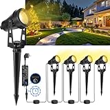 LAMPELIP Gartenbeleuchtung Mit Strom, 4er Pack/14M Gartenstrahler Led Außen Wasserdicht mit Zeitschaltuhr und Lichtsensor Funktion, 3000K Weiß 12V IP65 Strahler Außen für Gartenweg, Terrasse, Bäume