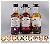 Bowmore 3 Miniaturen 12, 15, 18 Jahre Single Malt Whisky Geschenkset mit 9 Edelschokoladen in 9 Sorten