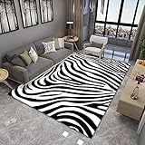 Teppich Wohnzimmer Kurzflor 120x170 cm rutschfest Wohnzimmer Teppiche, Flauschiger Weicher Schlafzimmer Teppich, Für-Shaggy Kinderteppiche Weiße Schwarze Abstrakte Zebra Beschaffenheit