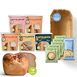 BROTRAUSCH Pausenbrotpaket - 5 Brotbackmischungen inkl. Backform, Teigzugabe und Topping, Brotbackmischung aus natürlichen Zutaten, vegan, Landbrot Bauernbrot Dinkelbrot Brot