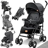 KIDIZ® Kinderwagen City-Pro Buggy Kinderbuggy klappbar Liegebuggy Sportwagen Faltbar 360° 6-Zoll-Rädern Inkl. Moskitonetz, Fußsack und Regenverdeck zusammenklappbar Schlaffunktion Anthrazit