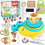 KIMIGO Töpferset für Kinder,Töpferscheibe Elektrisch für Kinder,Pottery Set DIY Töpfern Bastelset,Mini Töpferscheibe mit Töpferton,Farben,Aufkleber,Töpferei Malerei Kit Spielzeug Alter 6-12,Grün