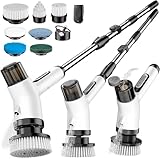 FYDEE Elektrische Reinigungsbürste, Putzbürste Elektrisch mit 7 Bürstenköpfen und Verstellbarem Griff, IPX7 Wasserdicht, 2 Geschwindigkeiten, Akku-Reinigungsbürste für Badezimmer, Boden, Toilette