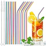 12 Der Set Edelstahl Strohhalme, LTStore Strohhalme Wiederverwendbar, Metall Strohhalme Edelstahl mit 2 Reinigungsbürste Umweltfreundlich Ideal für Cocktails, Milchtee & mehr