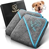 FeelTheWau Hundehandtuch extra saugfähig - Hundehandtuch für große Hunde und kleine Hunde - KUSCHELWEICH - Hunde Handtuch grau 130x75cm Hundebesitzer (2er Pack, Grau/Türkis)