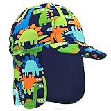 Gifts Treat Kinder Legionäre Hut, UPF 50+ Sonnenschutz Schwimmkappe Flap Hat im Dinosaurier-Muster für Kinder, Jungen Sonnenhut mit Nackenschutz Grün, 4-6 Jahre