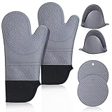 Ofenhandschuhe, Topflappen, Silikon-Set: Kochhandschuhe, hitzebeständig, extra Lange, rutschfeste Backhandschuhe, Küchen-Kochhandschuhe zum Kochen, Backen, Grillen, Männer und Frauen