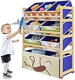 Dripex Kinderregal mit Boxen, Spielzeugregal Kinderzimmer, Spielzeug Organizer, kinderzimmer Regal für Kindergarten, Aufbewahrungsregal für Kinderspielzeug, 64 x 28 x 81 cm