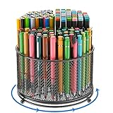 Fantictas Stiftehalter 360° Rotierend Stiftebox mit 4 Fächer Stifteköcher aus Metallgeflecht Drehbar Stiftehalter Aufbewahrung Schreibtisch Stifte Organizer für Marker Buntstifte Kunstpinsel Schwarz