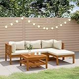 Youuihom Gartenlounge Set Outdoor Möbel Balkonmöbel Set 5-TLG. Garten-Lounge-Set mit Creme Kissen Massivholz Akazie Geeignet für Terrasse, Garten, Outdoor, Balkon