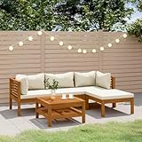 Youuihom Gartenlounge Set Outdoor Möbel Balkonmöbel Set 5-TLG. Garten-Lounge-Set mit Creme Kissen Massivholz Akazie Geeignet für Terrasse, Garten, Outdoor, Balkon