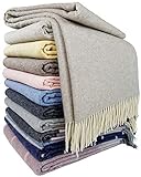 STTS International Kaschmir Decke Wolldecke Wohndecke 100% Merinowolle - Kaschmir - Mix 140 x 200 cm sehr weiches Plaid Kuscheldecke Faro (Beige-Grau)