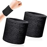 Quelcc 2 Stück Schweißbänder, Schweißband Handgelenk, Fitness Arm Schweißband, Sport Schweißband Armband Weiche Baumwolle, für Tennis, Handball & Laufen in Schwarz