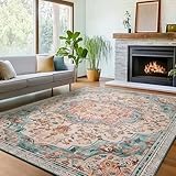 SONGMICS HOME Vintage Teppich, 80 x 150 cm, Wohnzimmerteppich, Schlafzimmerteppich, Waschbarerteppich, Rutschfester Teppich, für Küche, Flur, Esszimmer, aquamarinblau TAR037Q01