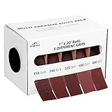 ﻿Schleifpapier Rolle - 6m x 25mm Schleifpapier 5 Körnung 150, 240, 320, 400 und 600, Schleifpapierrollen mit Abgabegerät, Schleifpapier Set für Handschleifer zum Holz Metall