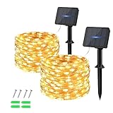 Dalugo [2 Stück] Solar Lichterkette Aussen, 50 LED 5M Warmweiß Lichterkette Solar Außen Wetterfest Kupferdraht für Garten, Terrasse, Hof, Baum, Party, Geburtstag, Hochzeit, Weihnachten