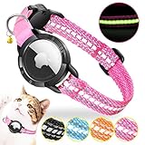 Airtag Katzenhalsband - Integriertes Katzenhalsband Airtag Wasserdicht,Reflektierendes Katzenhalsband mit Abbrechbarer Sicherheitsschnalle & Elastischer Gummizug für Kätzchen Klein Hund (Rosa XS)