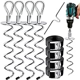 KESSER® 4 Bodenanker Erdanker 9-teiliges Set Befestigung für Trampolin, Schaukel, Pavillon, Partyzelt, Gartenhaus, Schaukel, Zelt, aus 1cm Ø Edelstahl Zum Eindrehen, + 4 Gurte + Drehhilfe