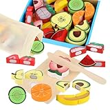 Kinderküche Zubehör Holz, Spielküche Zubehör für Kinder, Holzspielzeug Küche mit Schneidbarem Obst, Zubehör Spielküche, Spielzeug Küchenzubehör für Mädchen und Jungen ab 2 3 Jahren