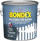 Bondex Holzfarbe für Außen, 2,5 L, Weiß, für ca. 25 m², Wetter- & UV-beständig, atmungsaktiv, seidenglänzend