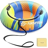 Airsfish Aufblasbare Schlitten Snow Tube mit Towable Leash,47 Zoll Schnee Schlitten Heavy-Duty Cover Wear-Resistant & Anti-Freeze Material Sledding Schläuche für Wintersport für Kinder Erwachsene
